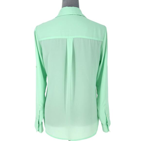 Express Top Womens Small Mint Green The Portofino Shirt Blouse Roll Tab Sleeves - Picture 2 of 15